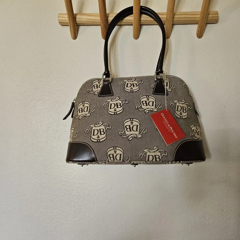 Dooney & Bourke DB Monogram Satchel + Wristlet Set NWT Gray Canvas Leather